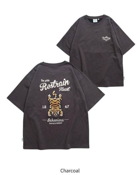 POWER TO THE PEOPLE タイガーラグ刺繍Tee / 半袖Tシャツ Charcoal