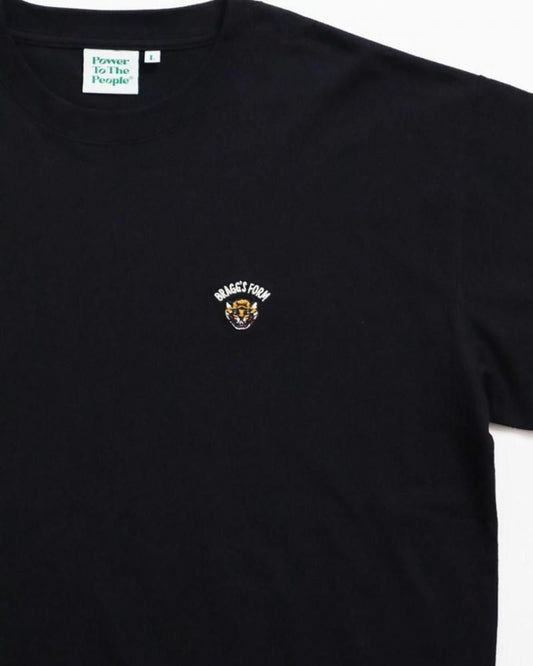 POWER TO THE PEOPLE ワンポイントTee / 虎 サガラ刺繍 半袖Tシャツ Black