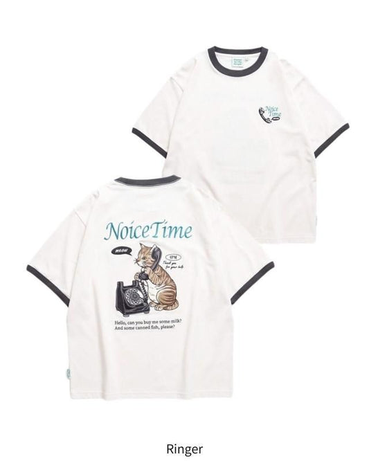POWER TO THE PEOPLE テレフォン ネコ刺繍Tee / 半袖Tシャツ Ringer Off White