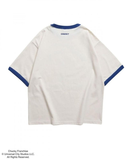 CHUCKY チャッキー クラックプリント リンガーTee 半袖Tシャツ チャイルド・プレイ Blue