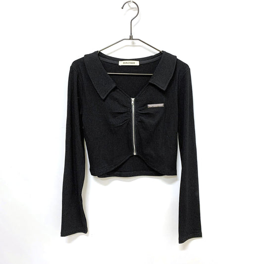 Metal Plate Shirring Rib Top BLACK