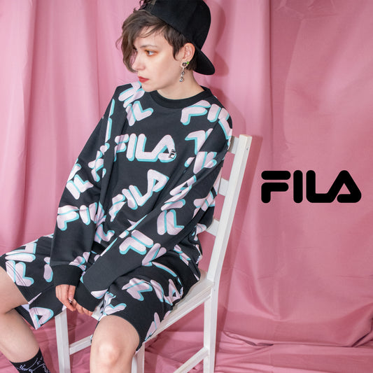 FILA Total Pattern Crew スウェットショートパンツ FM5645 BLACK