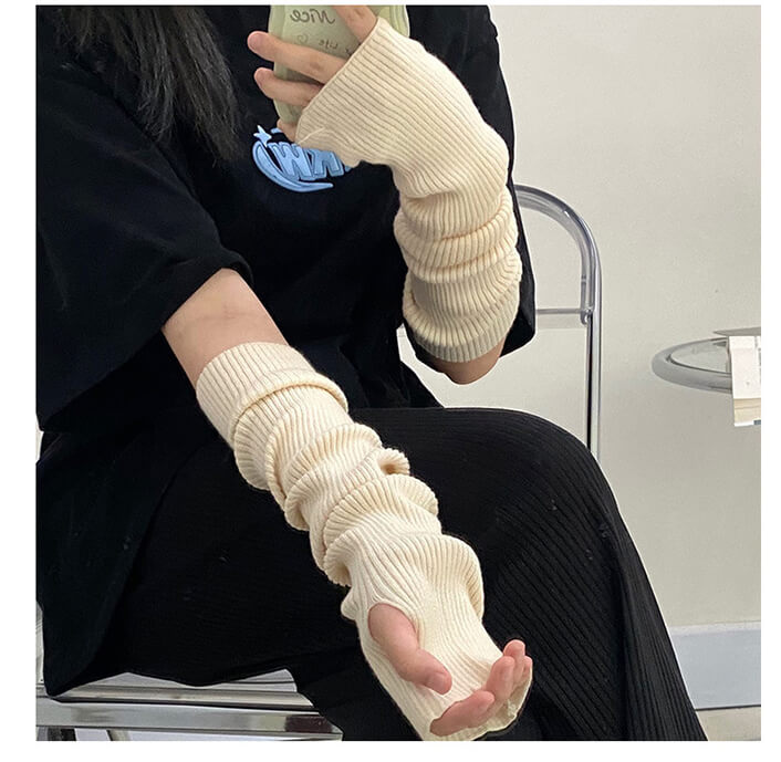 リブニット アームカバー WHITE