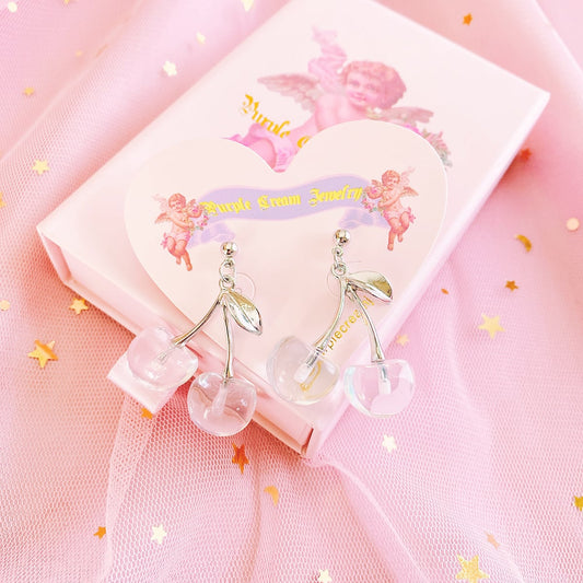 Purple Cream Clear Cherry Earrings P793