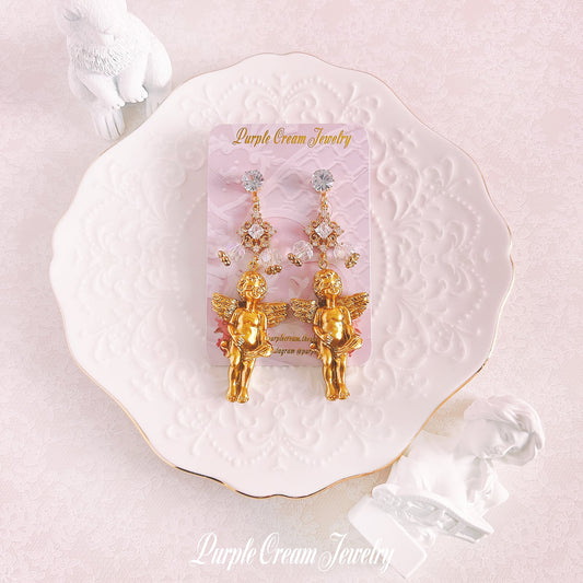 Purple Cream Victorian Angel Earrings P1215