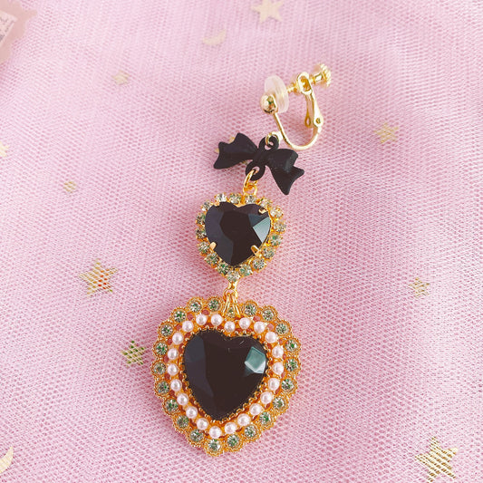 Purple Cream Black Pearl Heart Earrings P1092