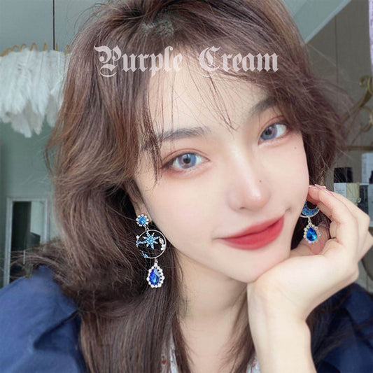 Purple Cream Blue Moon Asymmetrical Earrings P667