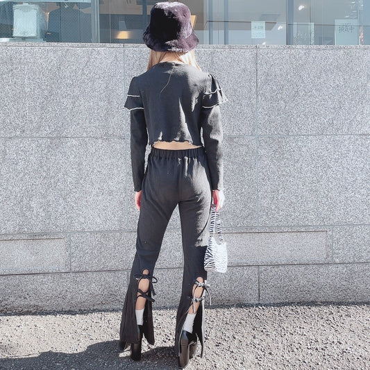 Ribbed Mellow Cardigan Top BLACK