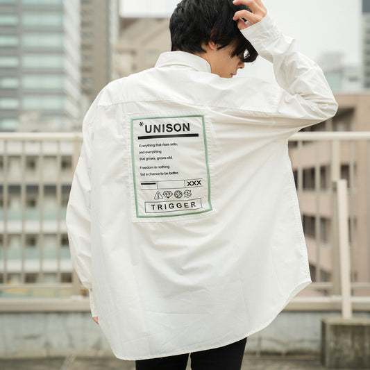 BIG silhouette patch long sleeve broad shirt WHITE