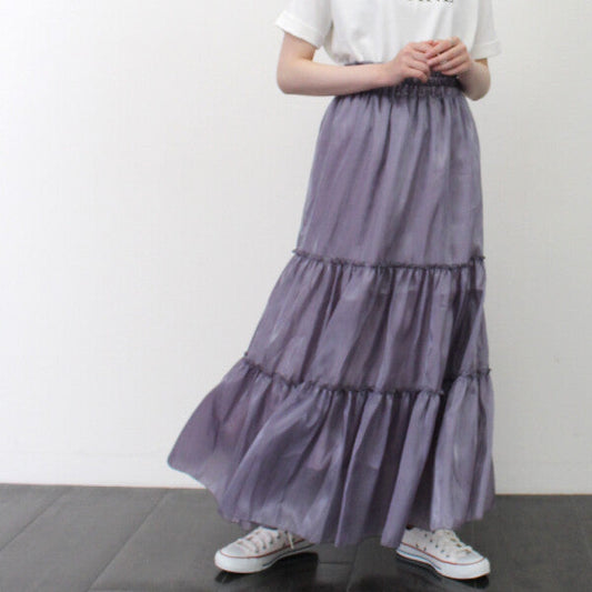 シャイニーポプリン ティアードロングスカート PURPLE