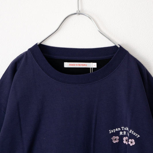 POWER TO THE PEOPLE JAPAN Series DARUMA Embroidered Short Sleeve T-Shirt Navy