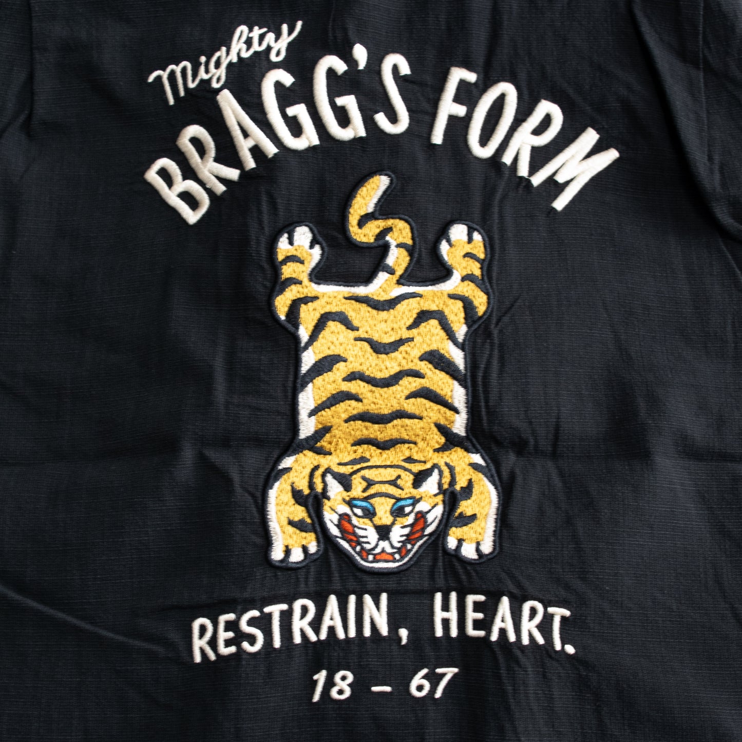 POWER TO THE PEOPLE Linen-Like Tiger Embroidered Short Sleeve Shirt in Black