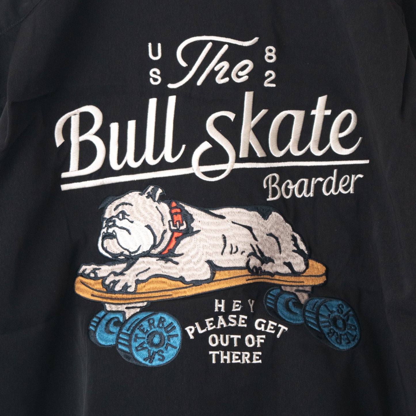 POWER TO THE PEOPLE Skate Bulldog Open-Collar Short Sleeve Shirt BLACK
