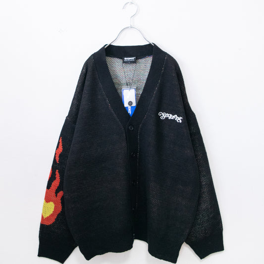 SEQUENZ 1pt Embroidered Hippie Floral Jacquard Knit Cardigan BLACK