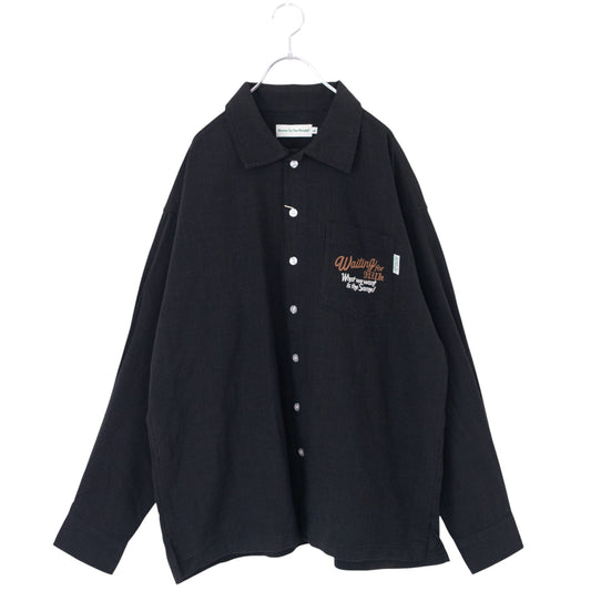 POWER TO THE PEOPLE CAT Linen-Like Embroidered Shirt, BLACK