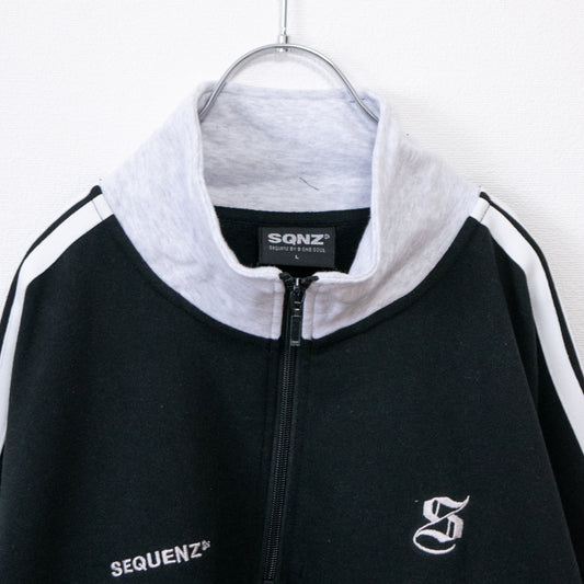 SEQUENZ 裏起毛 ジャージ風 ハーフジップ スウェット BLACK