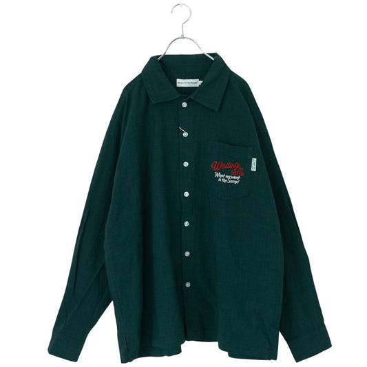 POWER TO THE PEOPLE CAT Linen-Like Embroidered Shirt GREEN
