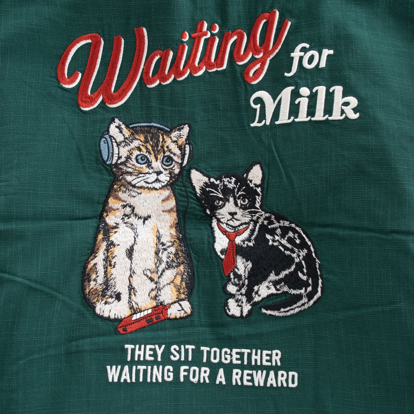 POWER TO THE PEOPLE CAT 麻ライク 刺繍 シャツ GREEN