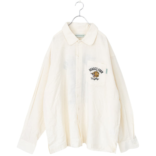 POWER TO THE PEOPLE TIGER Linen-Like Embroidered Shirt in White