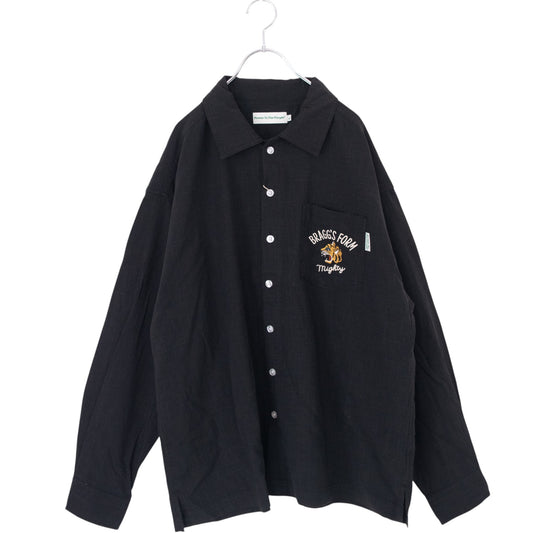 POWER TO THE PEOPLE TIGER Linen-Like Embroidered Shirt, BLACK