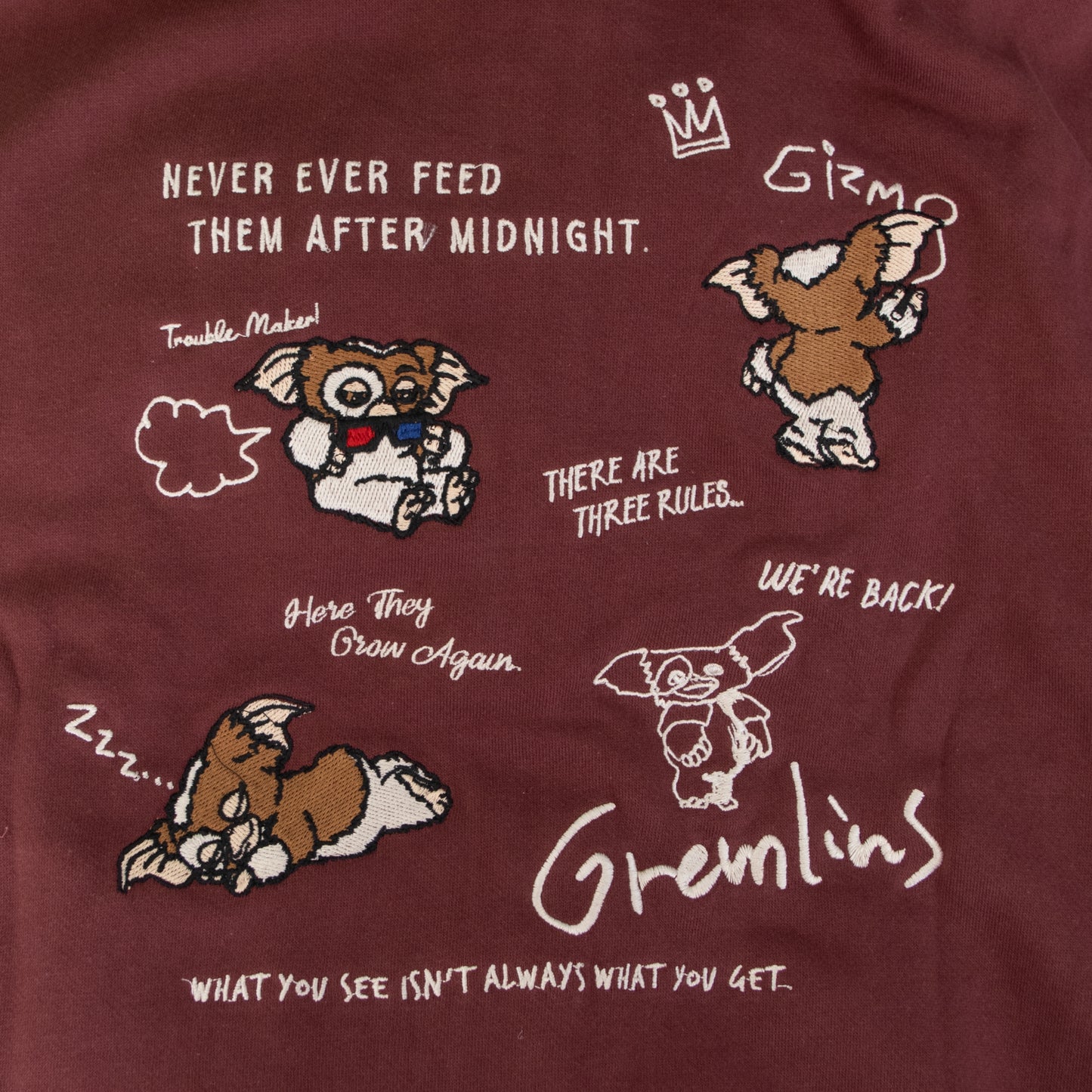 GREMLINS Gremlins Gizmo Doodle Embroidered Zip Hoodie Wine Red