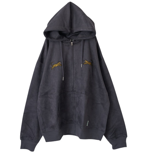 POWER TO THE PEOPLE TIGER Faux Suede Zip Hoodie in Charcoal