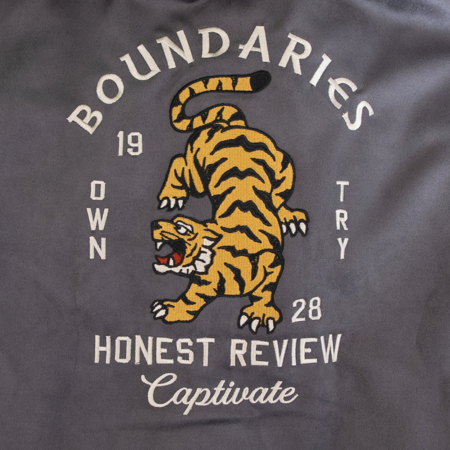 POWER TO THE PEOPLE TIGER Faux Suede Zip Hoodie in Charcoal