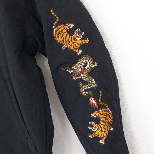 POWER TO THE PEOPLE Tiger and Dragon Embroidered Quilted Jacket BLACK