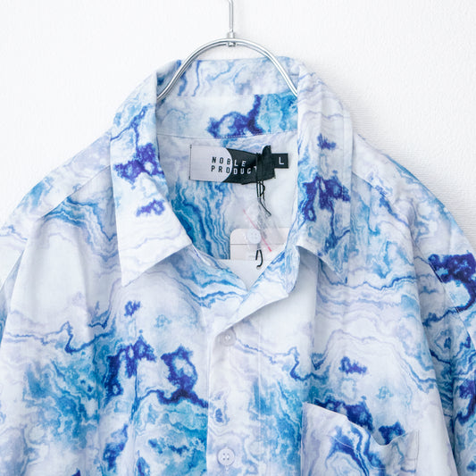 Marble all-over print rayon short-sleeved shirt BLUE