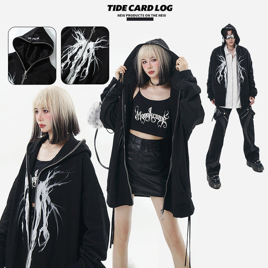 DEVIL プリント フルジップアップ フーディー パーカー BLACK