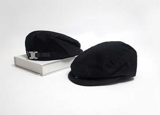 メタルバックル付 ハンチング ハット BLACK