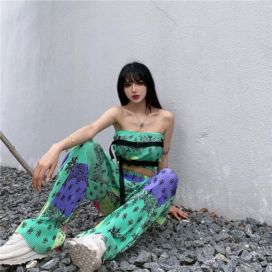 バンダナ柄 チューブトップ パンツセットアップ GREEN グリーン 緑 MS_P