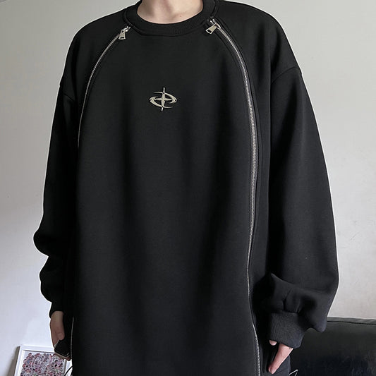 両サイドジッパー Y2K スウェットトップ BLACK