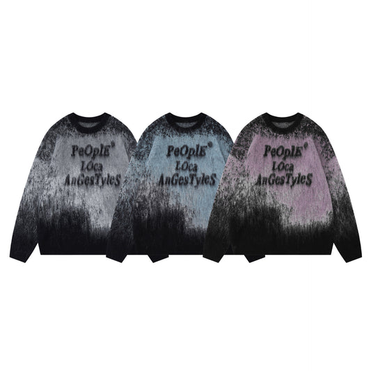 LOGO GRADIENT KNIT SWEATER GRAY