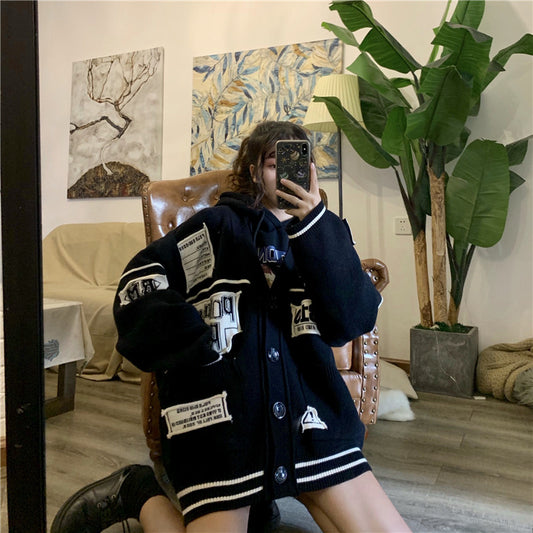 Patch Cardigan Top BLACK