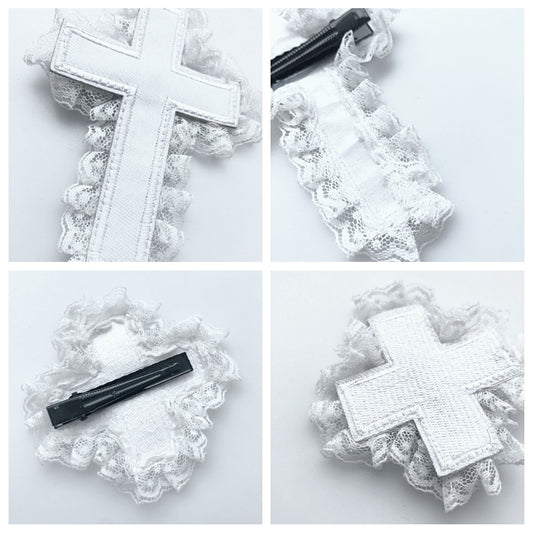 BROKEN BONE Lace Hair Accessory Mini Cross WHITE