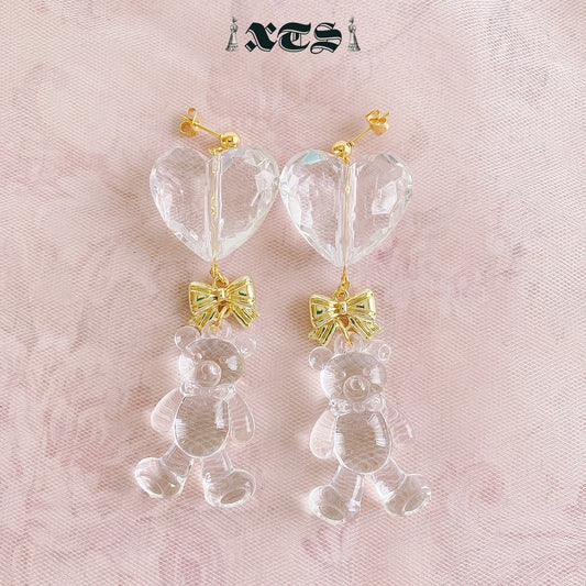 XTS クリア テディベア ピアス SILVER