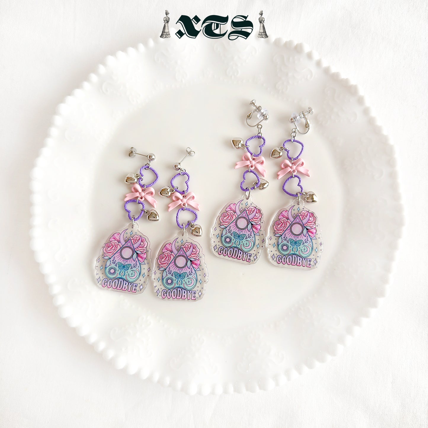 XTS Ribbon Heart Planchette Earrings TS0313