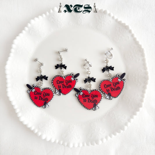 XTS Love You To Death Heart Pierced Earrings TS0319