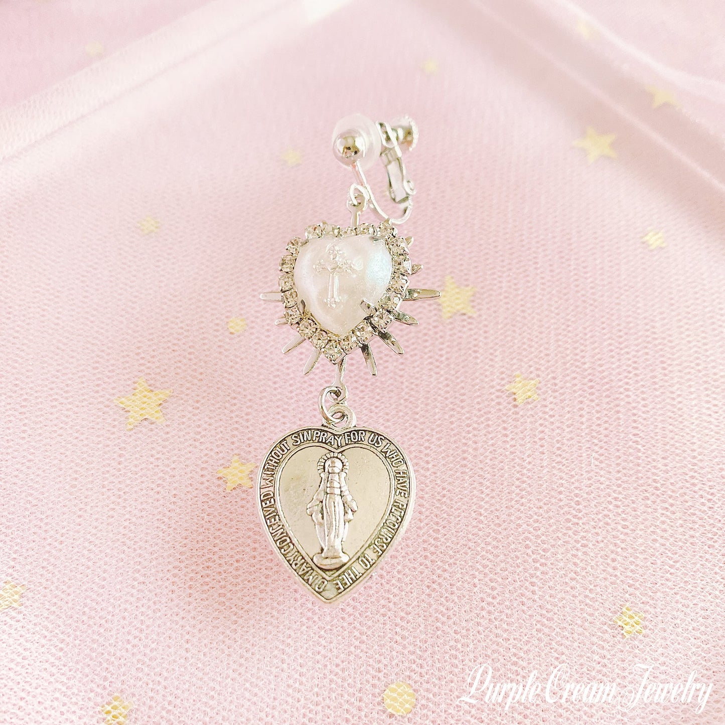 Purple Cream ハートメダイピアス P1171 SILVER