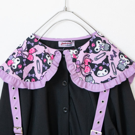 ACDC RAG x Sanrio Kuromi All-over Pattern Harness Attached Long Sleeve Blouse BLACK