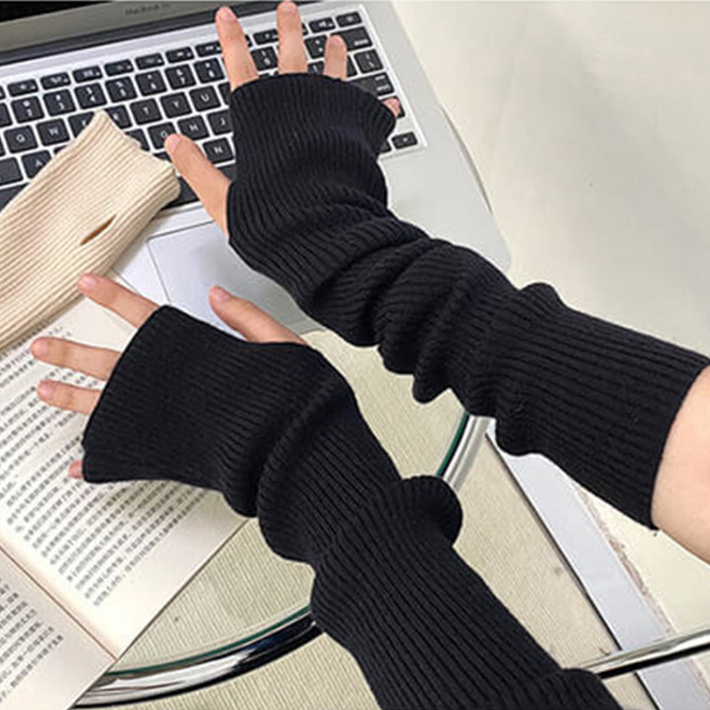 リブニット アームカバー BLACK