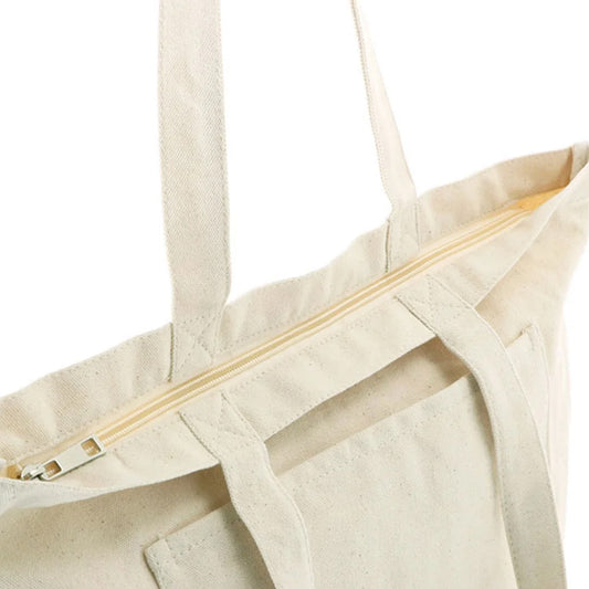 無地 キャンバストートバッグ ジッパー付き IVORY