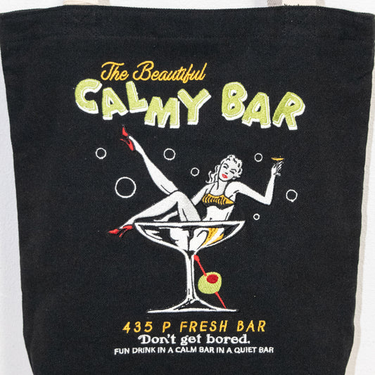 Cocktail Embroidered Tote Bag CHARCOAL