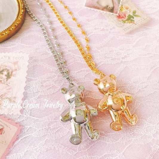 Purple Cream ビッグベアアシンメトリーチェーンネックレス P1082