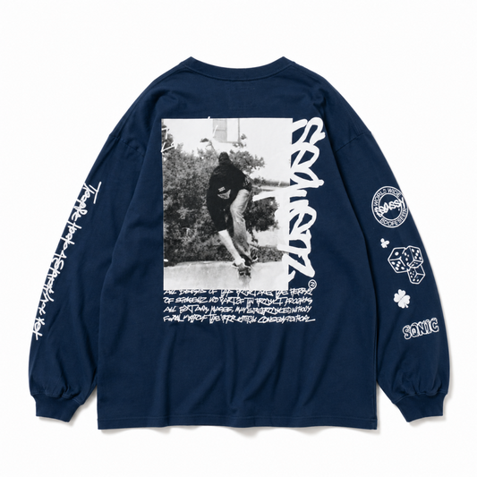 SEQUENZ O.G COLLAGE PUFF プリント ロンT NAVY