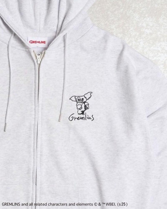 GREMLINS ギズモ ラクガキ刺繍 ZIP パーカー LIGHT GRAY