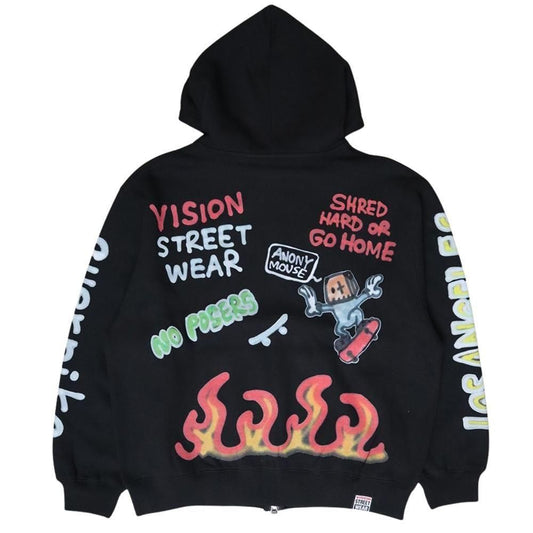 VISION STREET WEAR guernika All-Print ジップパーカー BLACK