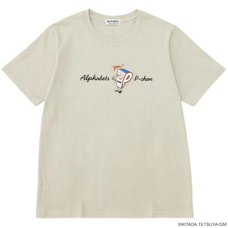 P-CHAN ロゴデザイン 半袖Tシャツ GRAY BEIGE