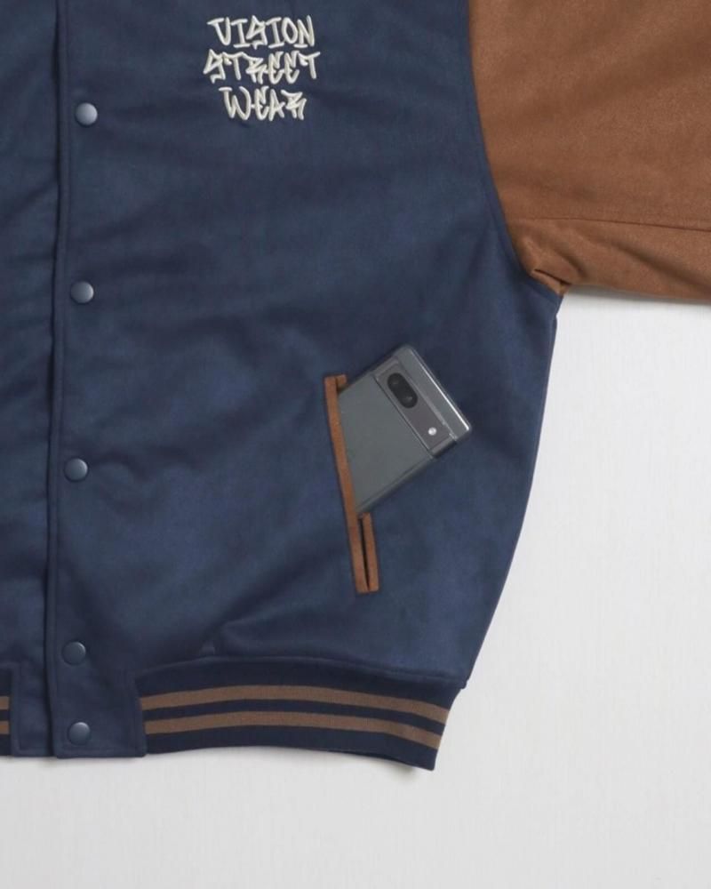 VISION STREET WEAR フェイクスウェード スタジアムジャケット Navy